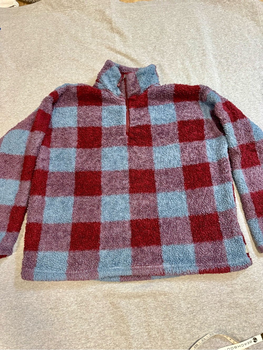 Eddie Bauer Cozy Buffalo Check Sherpa Fleece Quarter-Zip Pullover - Womens XL - Picture 2 of 7